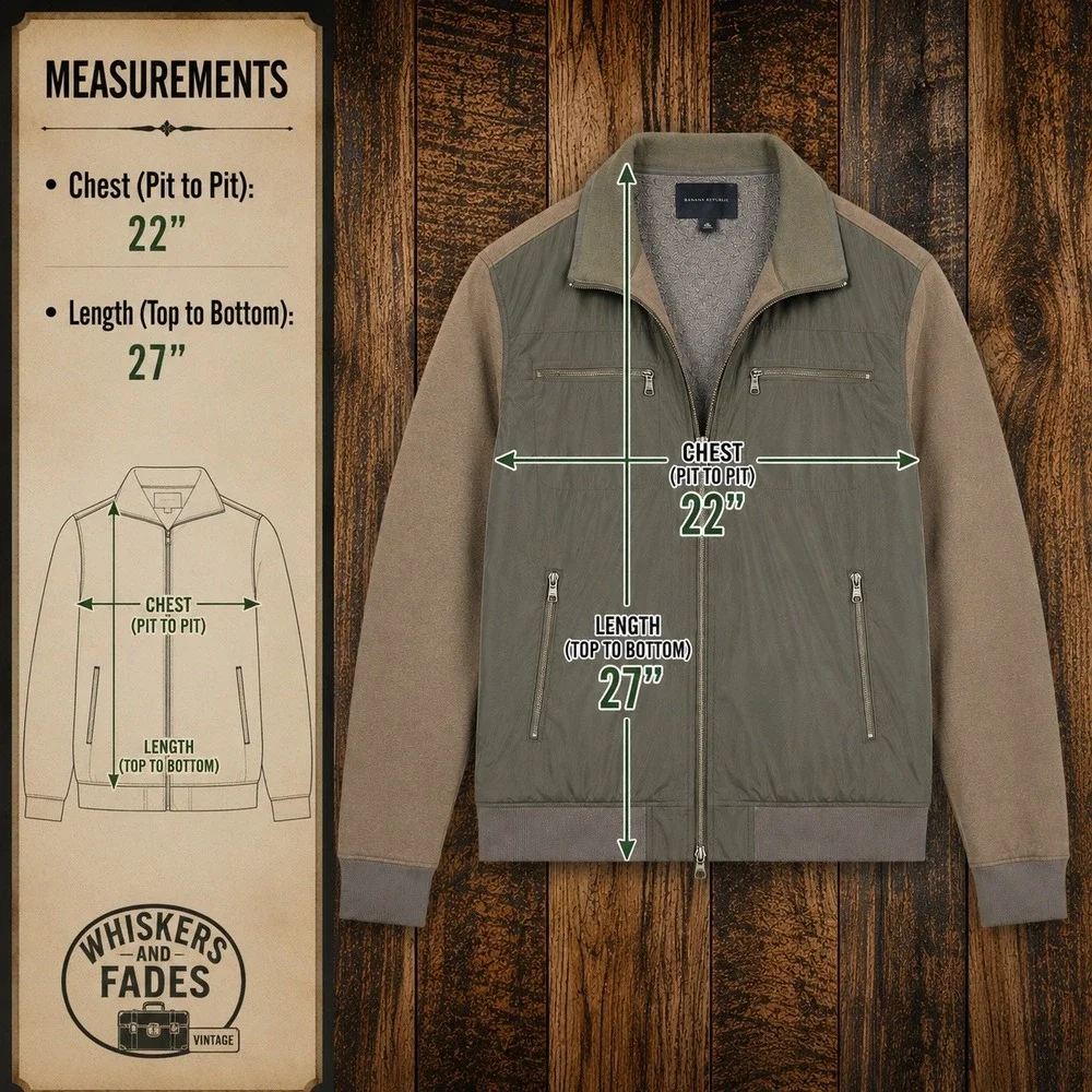 Banana Republic Men Large Mixed Media Full Zip Jacket Olive Brown Bomber Utility